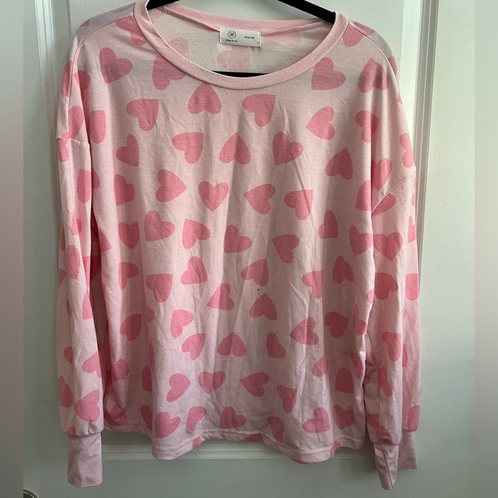 Heart Long-Sleeve and Shorts Pajama Set